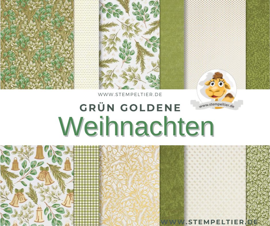 Designerpapier winter 2024 grün goldene WEihnachten